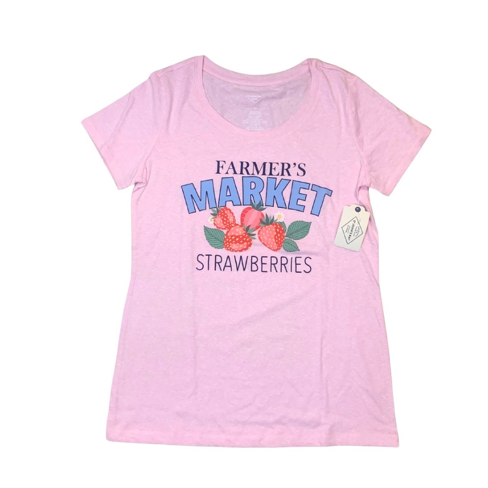 2/$30 Pink Cotton Farmers Market Strawberry Graphic Tee Fruit Summer Sweet